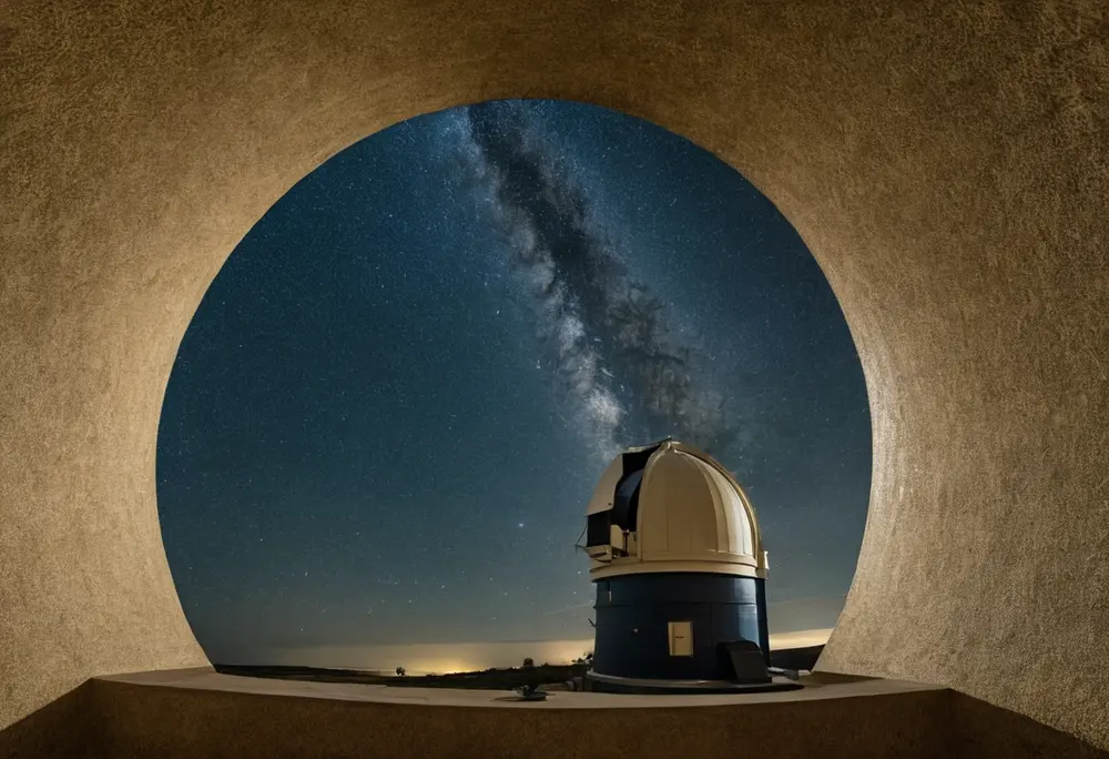 Observatory dome open to the Milky Way