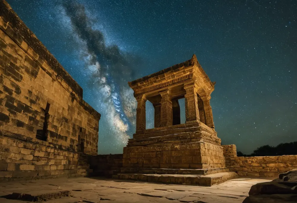 Milky Way above a stone stepwell