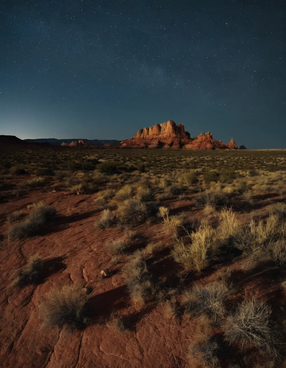 Red rock mesas under the stars